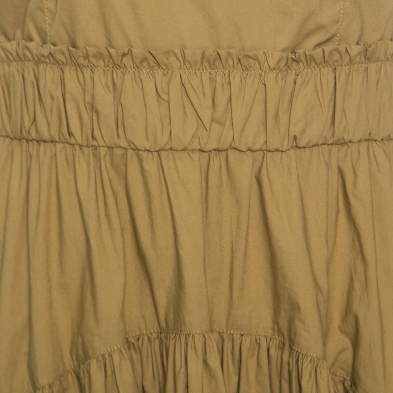 Beige Proenza Schouler Khaki Green Cotton Tiered Tea Length Sleeveless Dress S
