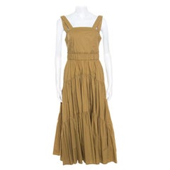 Proenza Schouler Khaki Green Cotton Tiered Tea Length Sleeveless Dress S