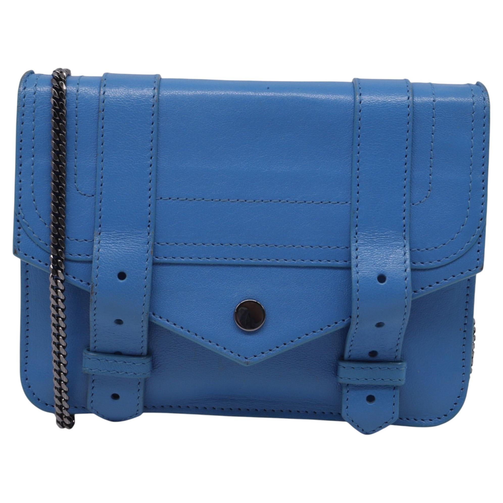 Pre-owned Proenza Schouler Large Ps1 Wallet On Chain In Blue Leather