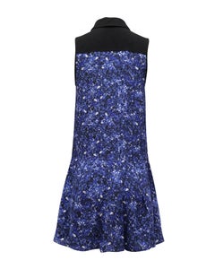 Vestido acampanado con estampado micro de Proenza Schouler en seda azul