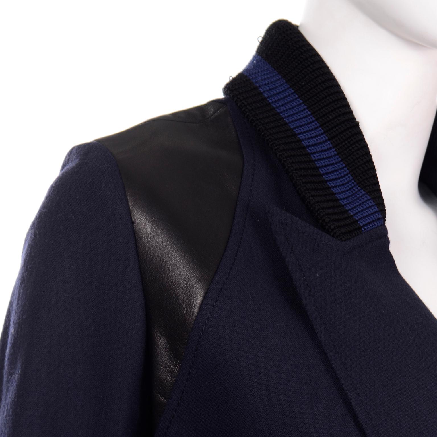 Proenza Schouler Midnight Blue Knit Cropped Ribbed Jacket and Pleated Skirt Suit In Excellent Condition In Portland, OR