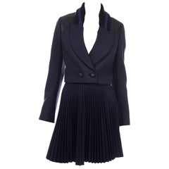 Proenza Schouler Midnight Blue Knit Cropped Ribbed Jacket and Pleated Skirt Suit