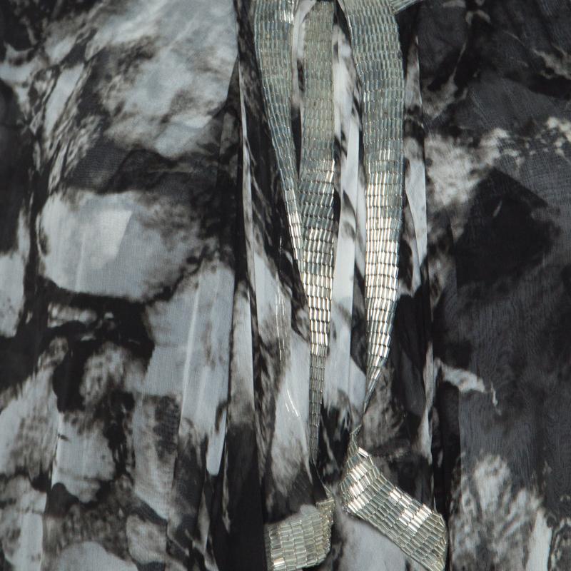 Proenza Schouler Monochrome Abstract Print Sheer Silk Embellished Waterfall Jack 1