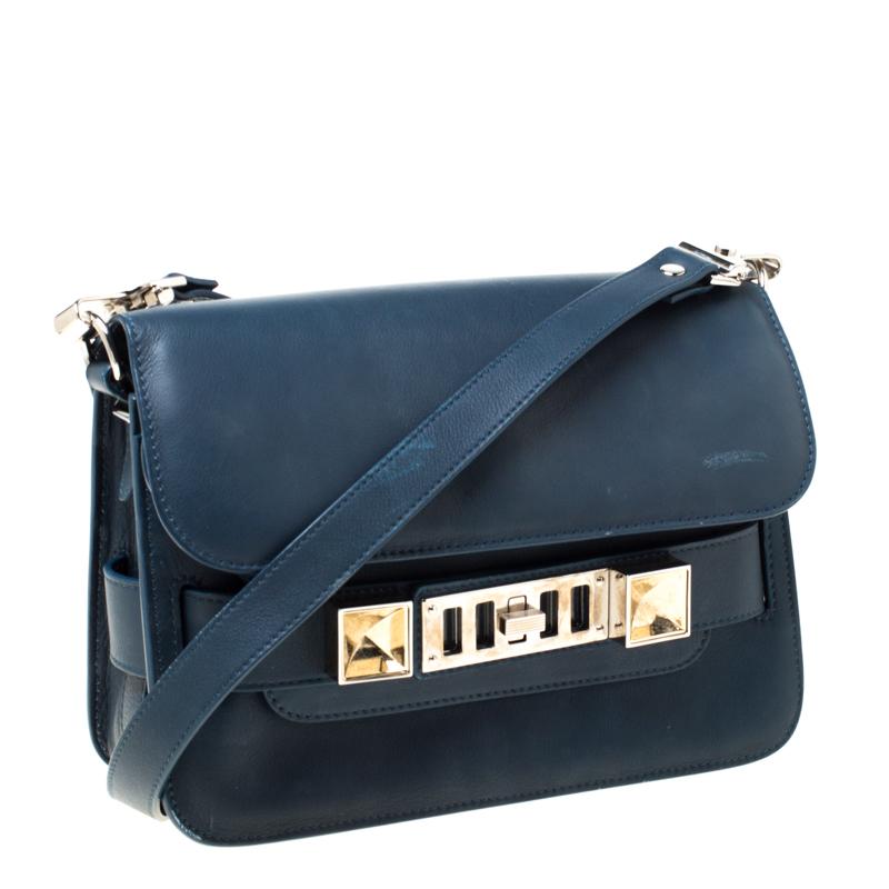 Proenza Schouler Navy Blue Leather Mini Classic PS11 Shoulder Bag In Good Condition In Dubai, Al Qouz 2