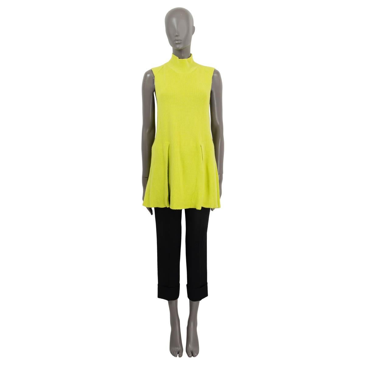 100% authentic Proenza Schouler front and back slit knit sweater in lime green wool (60%), cotton (21%) and cashmere (19%). Features a high neck. Unlined. Has been worn and is in excellent condition.

Measurements
Tag Size	L
Size	L
Bust	86cm