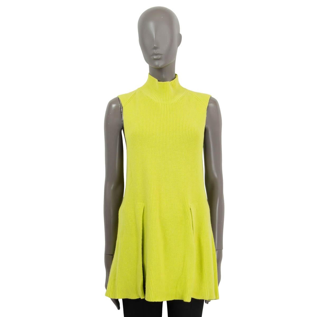 Yellow PROENZA SCHOULER neon lime wool & cotton SLIT SLEEVELESS MOCK Sweater L For Sale