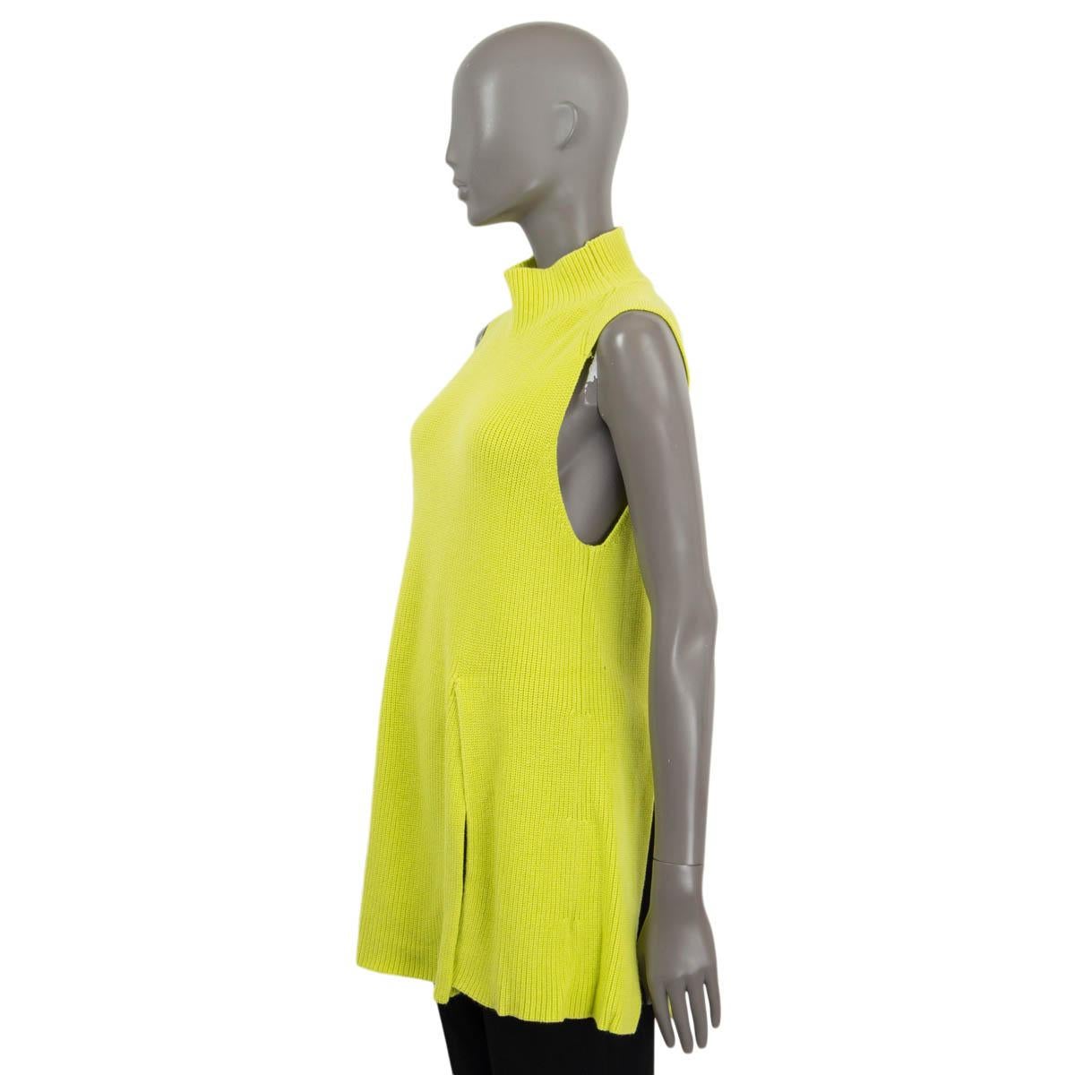 PROENZA SCHOULER neon lime wool & cotton SLIT SLEEVELESS MOCK Sweater L Pour femmes en vente