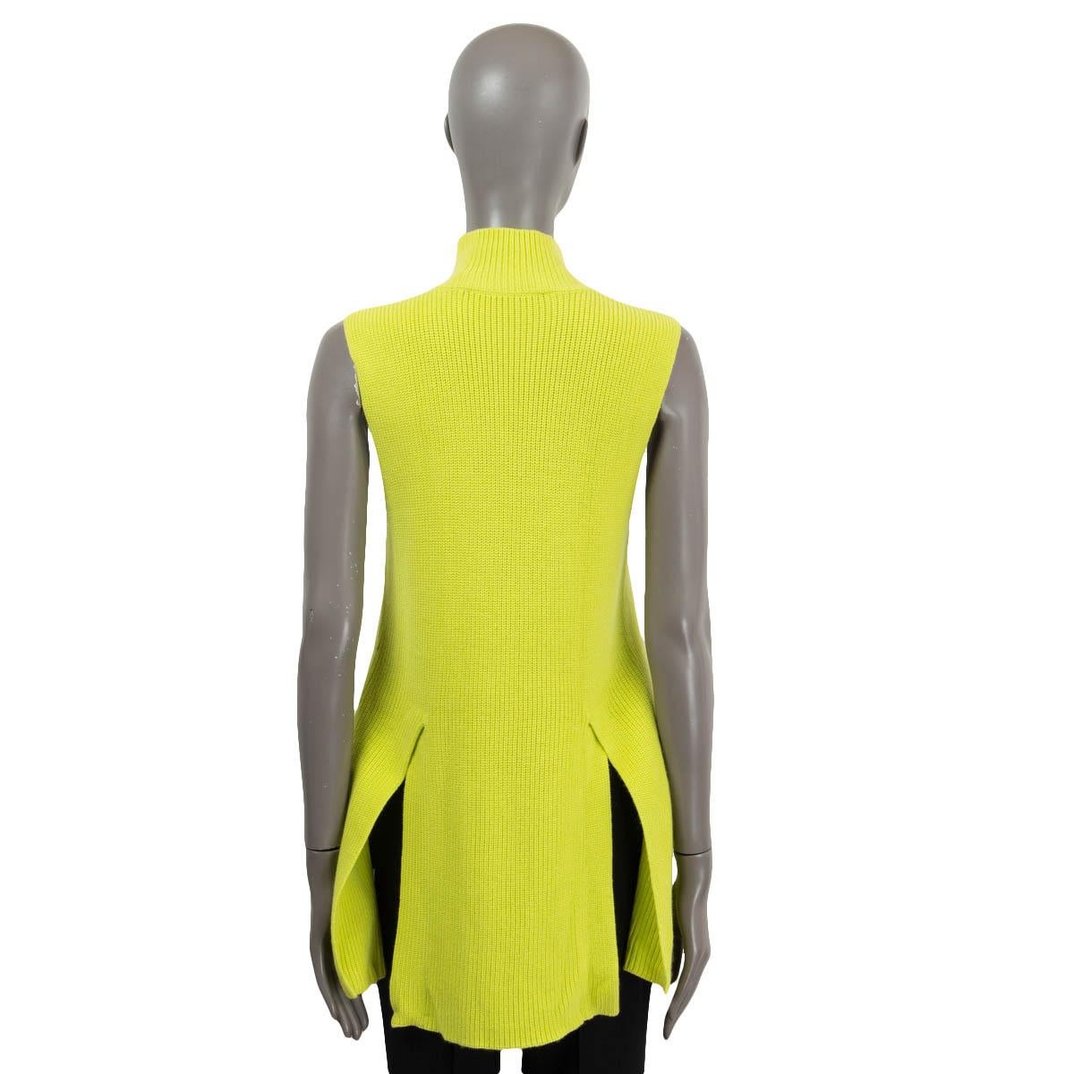 PROENZA SCHOULER neon lime wool & cotton SLIT SLEEVELESS MOCK Sweater L For Sale 1