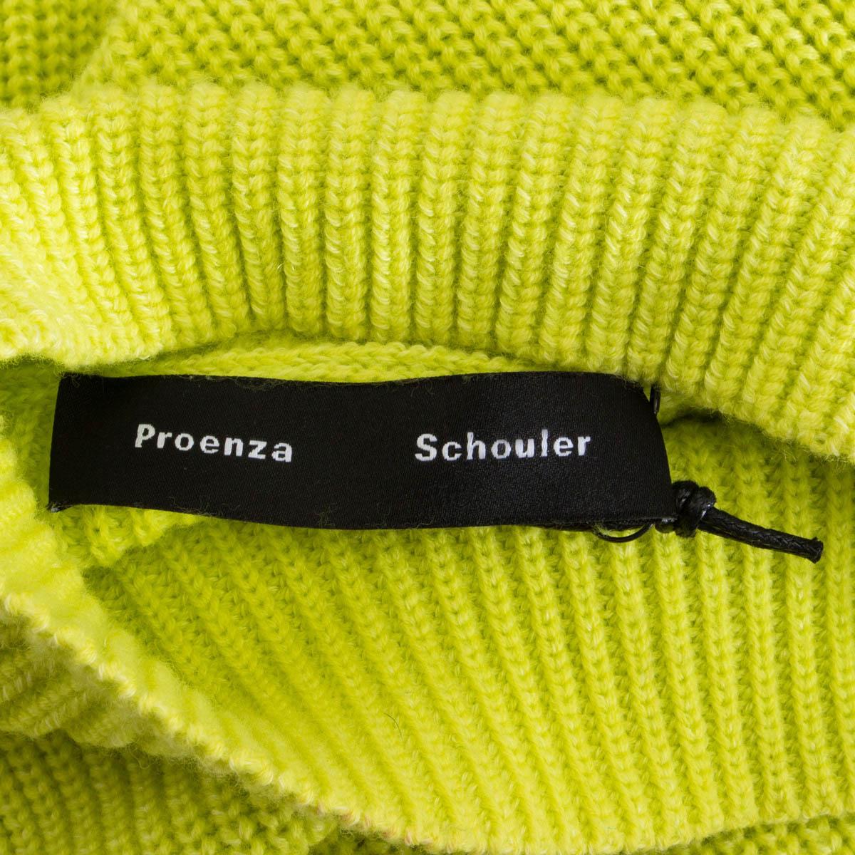 PROENZA SCHOULER neon lime wool & cotton SLIT SLEEVELESS MOCK Sweater L For Sale 2