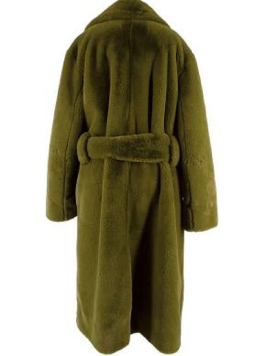 Proenza Schouler Olive Green Faux Fur Coat

- Soft faux fur body
- Mid length
- Long sleeve 
- Front button fastening 
- Fully lined with cupro

Materials:
100% Polyester
Linning: 100% Cupro

Made in China

Dry clean only 

PLEASE NOTE, THESE ITEMS