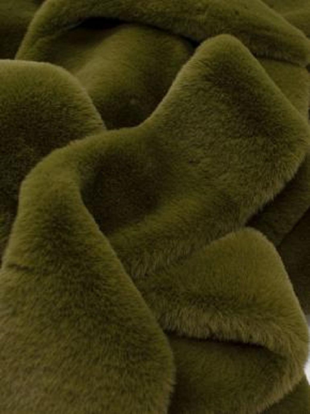 Women's Proenza Schouler Olive Green Faux Fur Belted Coat For Sale