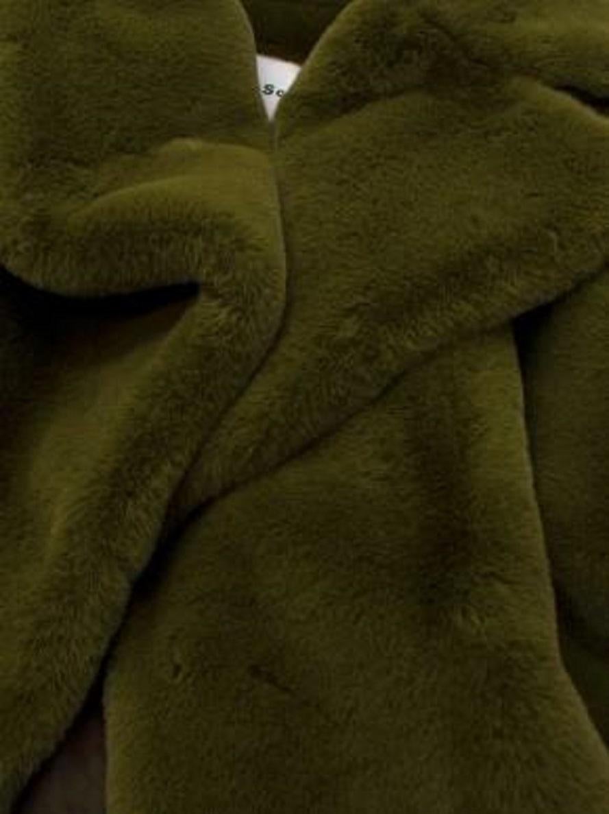 Proenza Schouler Olive Green Faux Fur Belted Coat For Sale 1