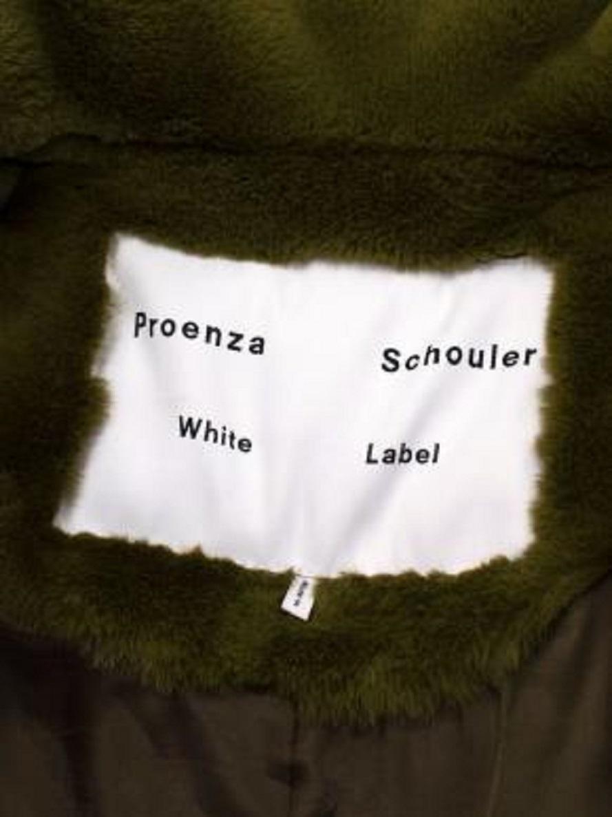 Proenza Schouler Olive Green Faux Fur Belted Coat For Sale 3