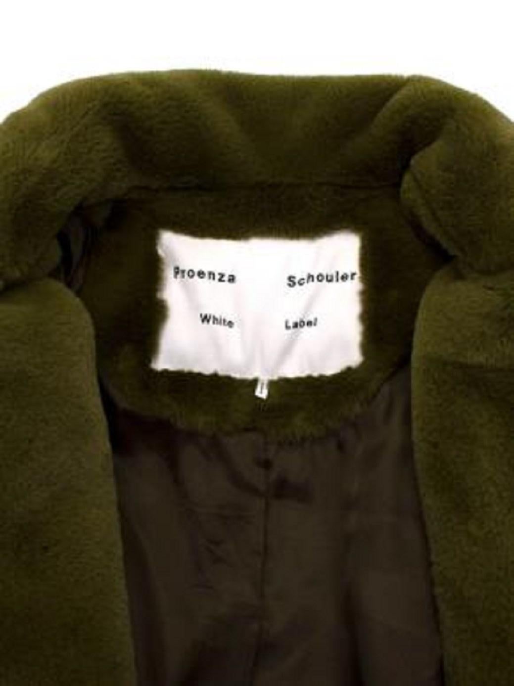 Proenza Schouler Olive Green Faux Fur Belted Coat For Sale 4