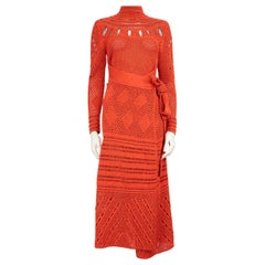Proenza Schouler Orangefarbenes gehäkeltes Midikleid mit Ausschnitt Größe S