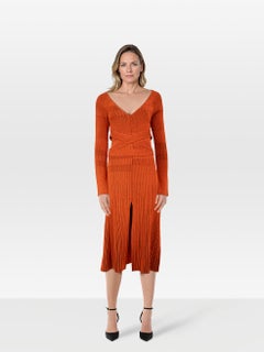 Proenza Schouler Orange Ribbed Long Sleeve Dress Size M