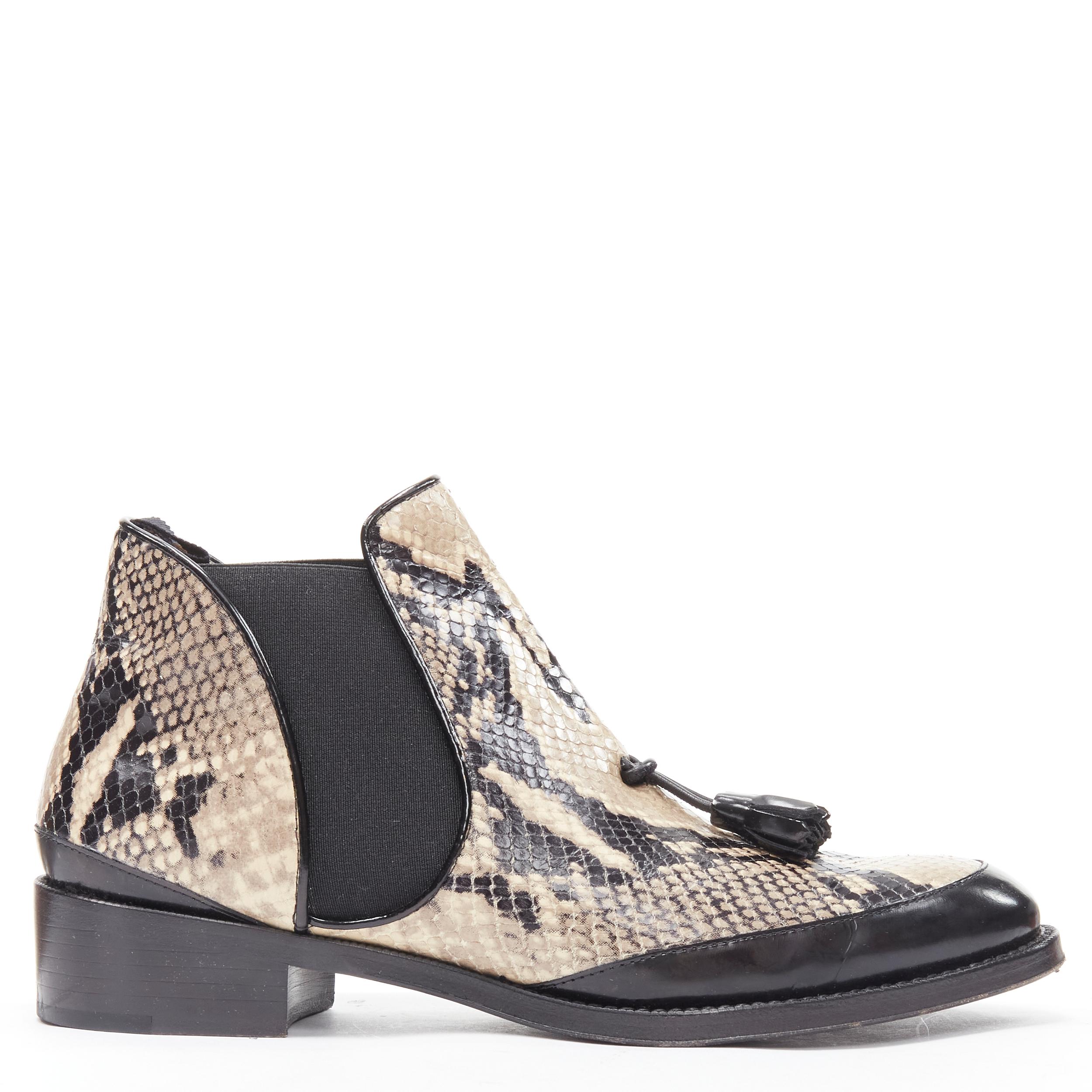Black PROENZA SCHOULER printed scaled leather black tassel pull on ankle boot EU37 For Sale