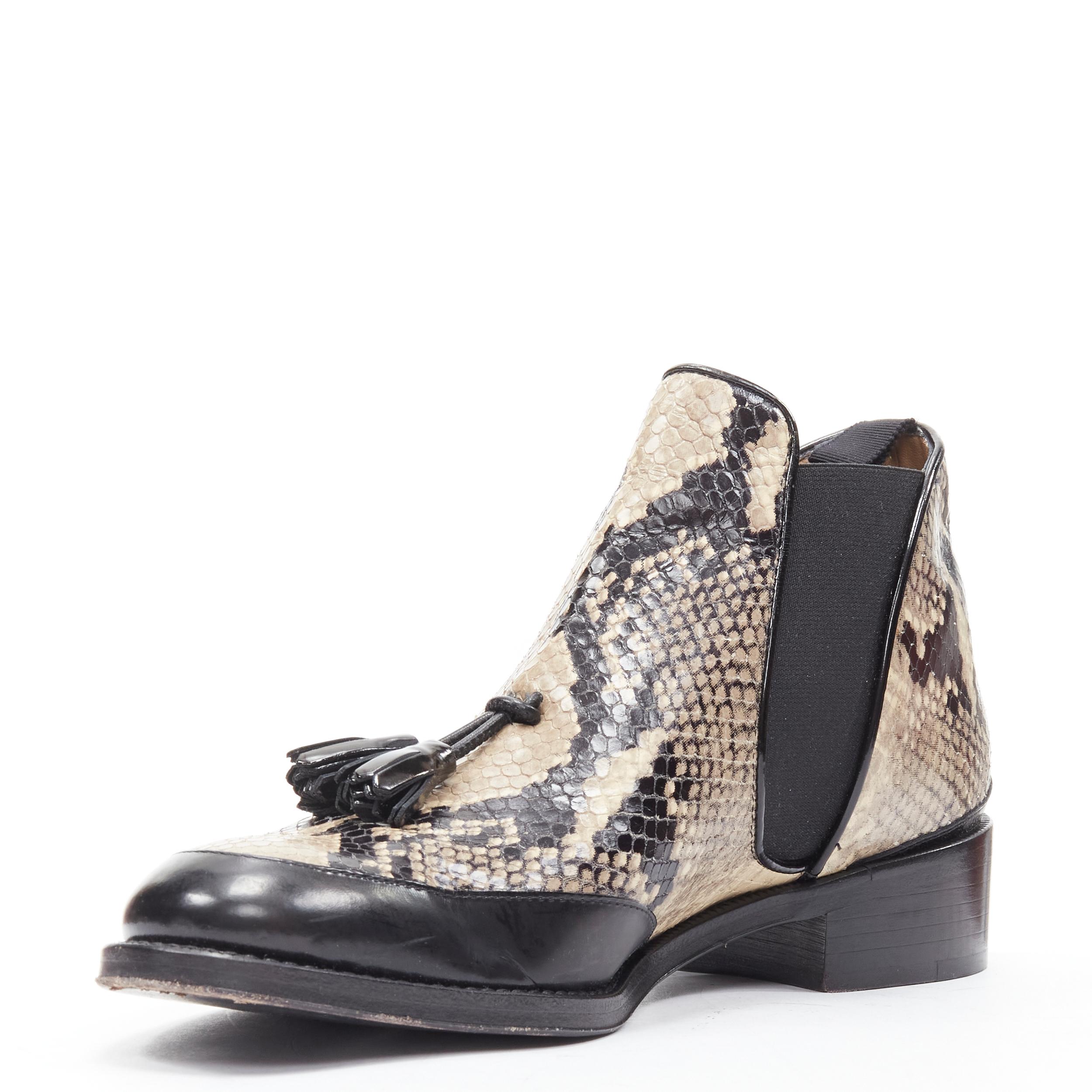 PROENZA SCHOULER printed scaled leather black tassel pull on ankle boot EU37 In Excellent Condition For Sale In Hong Kong, NT