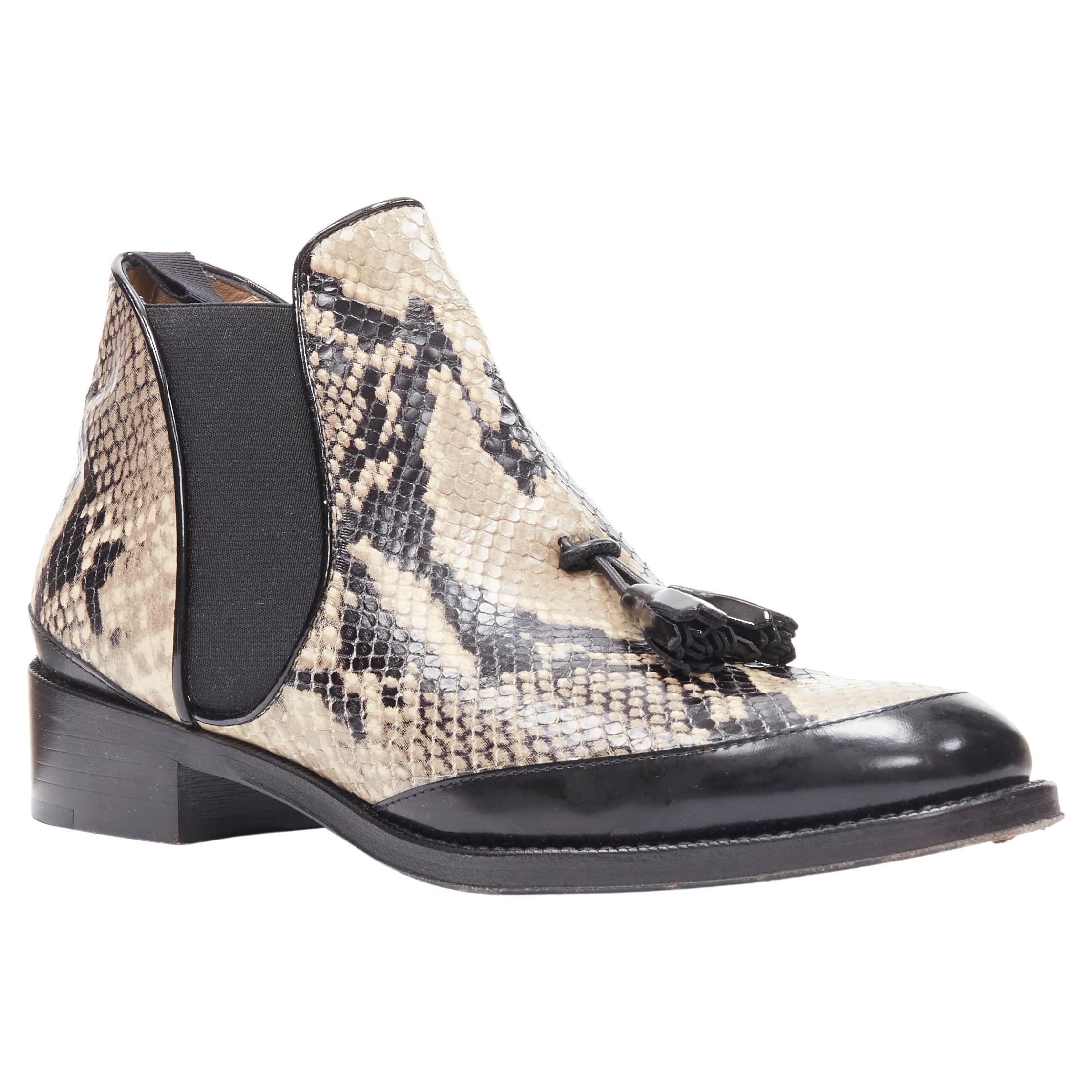 PROENZA SCHOULER printed scaled leather black tassel pull on ankle boot EU37 For Sale