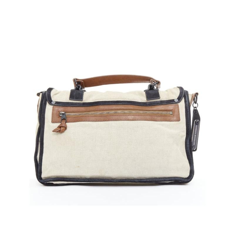 PROENZA SCHOULER PS1 beige canvas brown black leather top handle satchel bag Pour femmes en vente