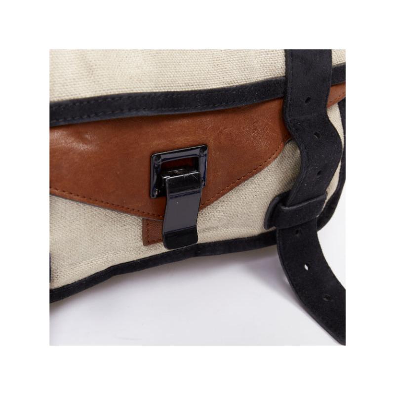 PROENZA SCHOULER PS1 beige canvas brown black leather top handle satchel bag en vente 2