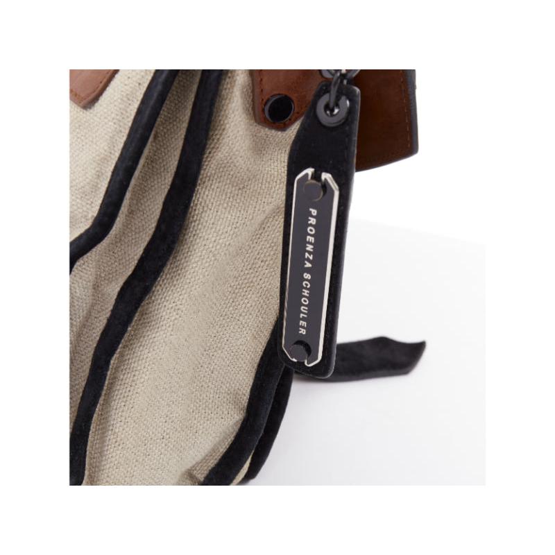 PROENZA SCHOULER PS1 beige canvas brown black leather top handle satchel bag en vente 3