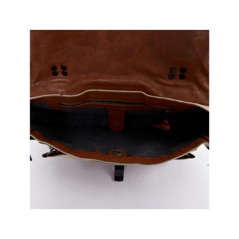 PROENZA SCHOULER PS1 beige canvas brown black leather top handle satchel bag en vente 4