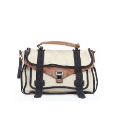 PROENZA SCHOULER PS1 beige canvas brown black leather top handle satchel bag