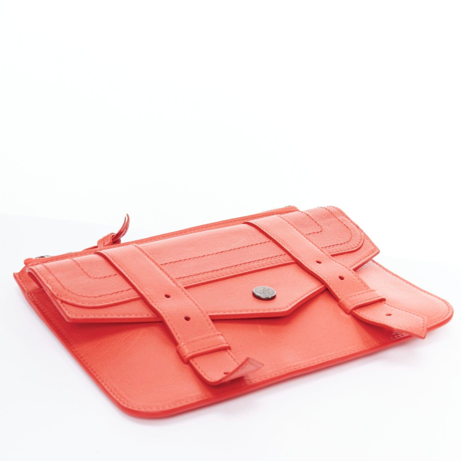 Women's PROENZA SCHOULER PS1 coral red zip envelop portfolio clutch pouch For Sale