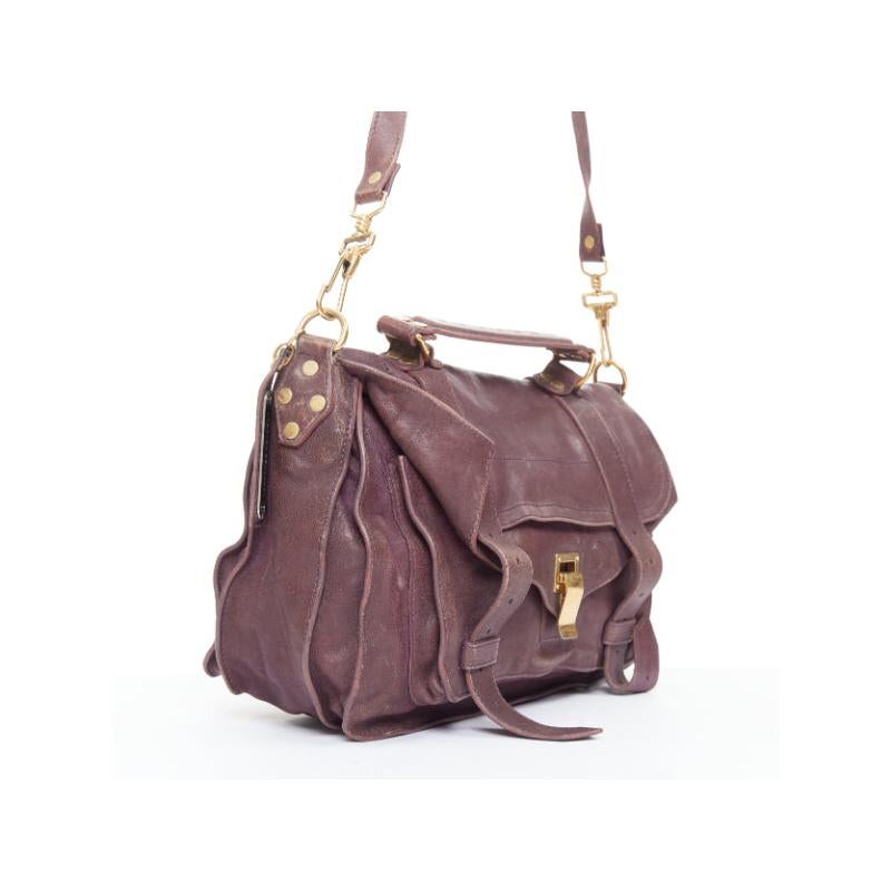 Gris PROENZA SCHOULER PS1 Medium purple leather gold hardware flap satchel bag en vente