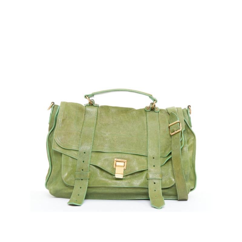 PROENZA SCHOULER PS1 moss green leather gold hardware satchel crossbody bag