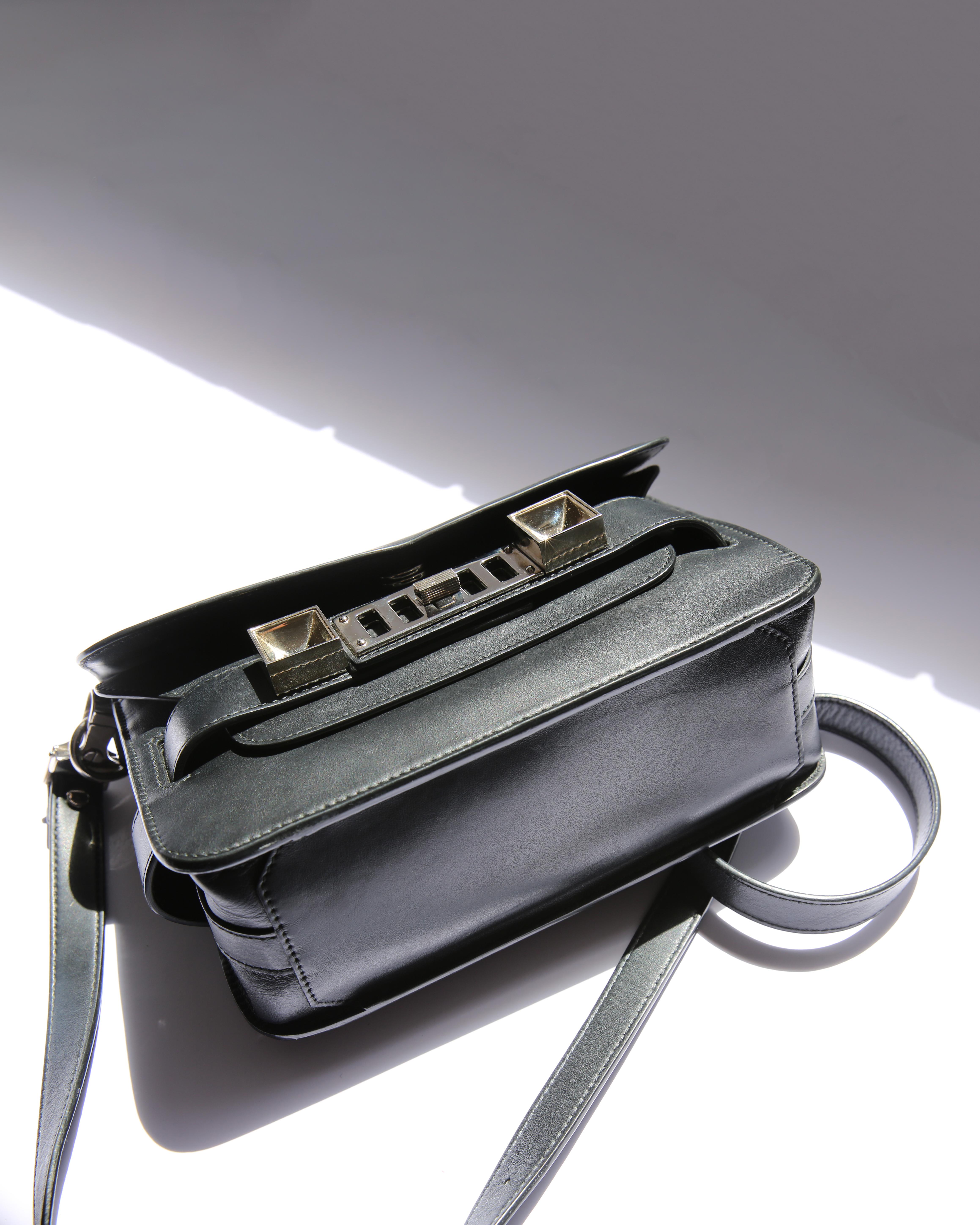 Black Proenza Schouler PS11 mini black leather silver gold classic shoulder clutch bag