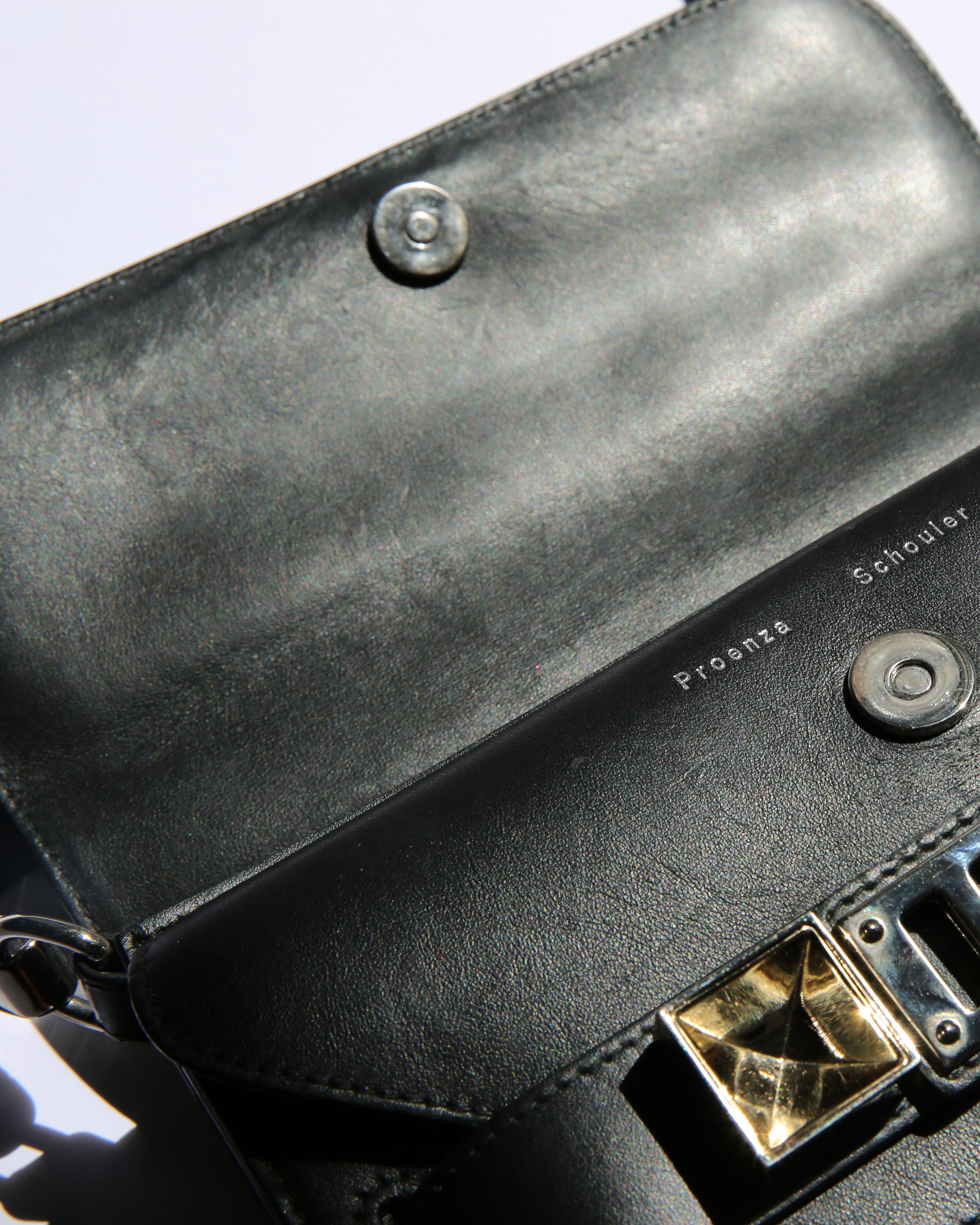 Proenza Schouler PS11 mini black leather silver gold classic shoulder clutch bag In Excellent Condition In Paris, FR
