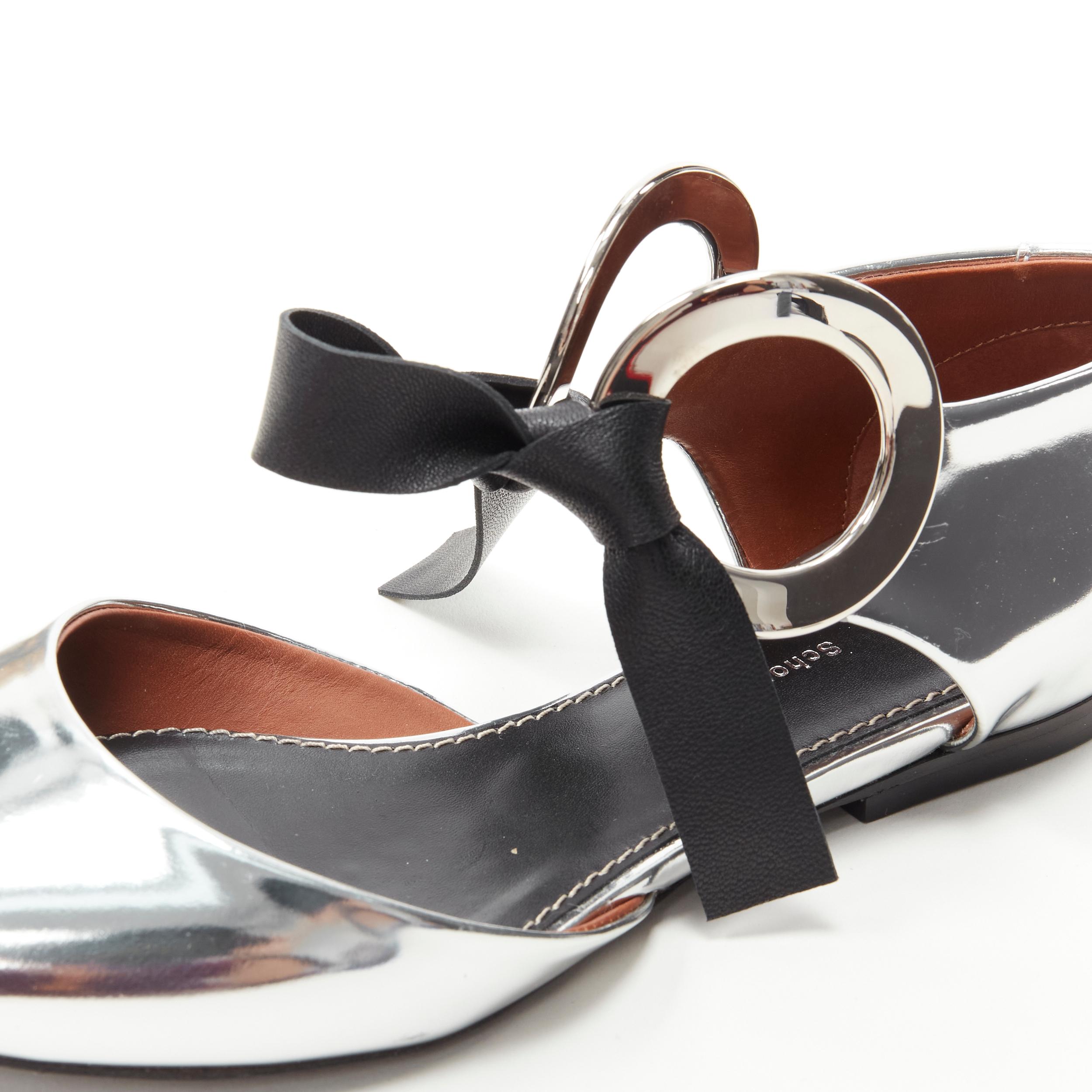 PROENZA SCHOULER PS30135 metallic silver leather loop tie flats EU37.5 US7.5 1