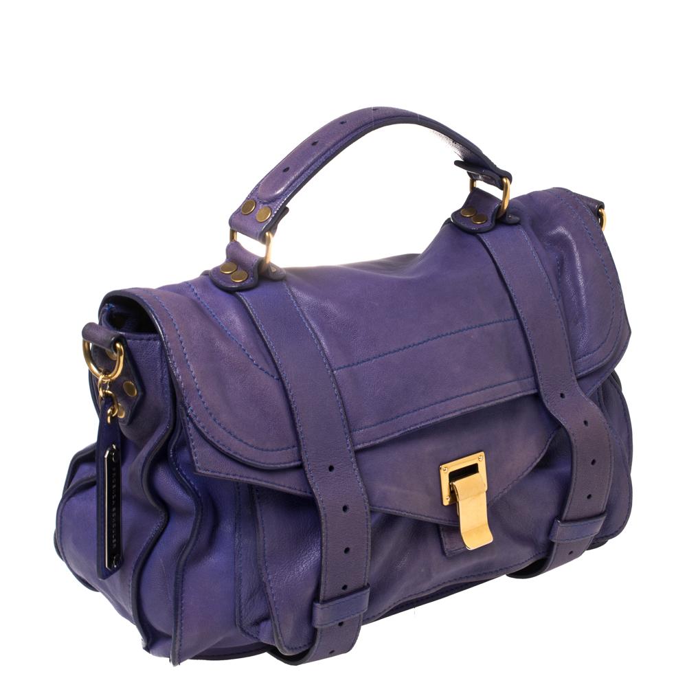 Proenza Schouler Purple Leather Large PS1 Top Handle Bag In Fair Condition In Dubai, Al Qouz 2