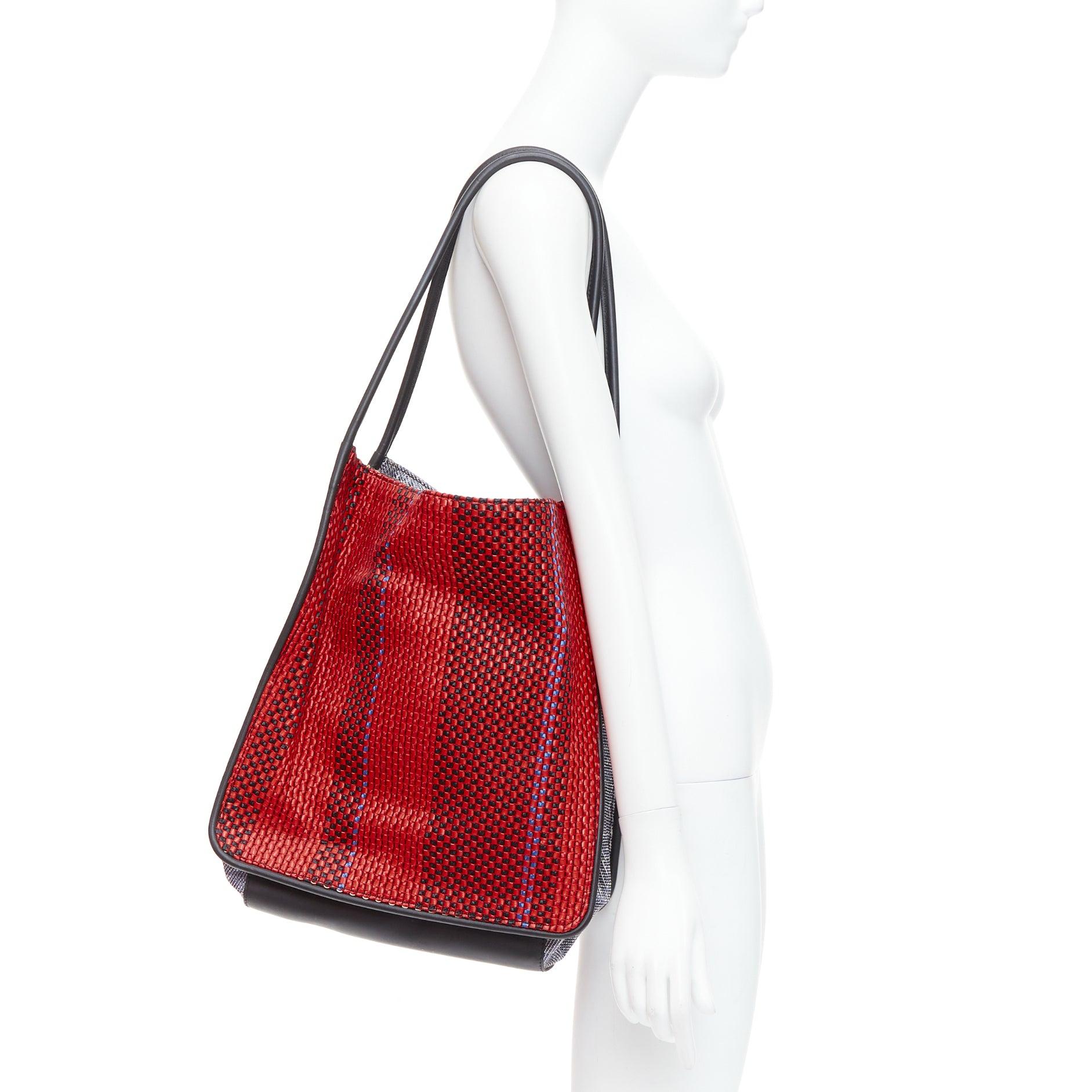 Red PROENZA SCHOULER red raffia leather trim mixed woven XL tote bag