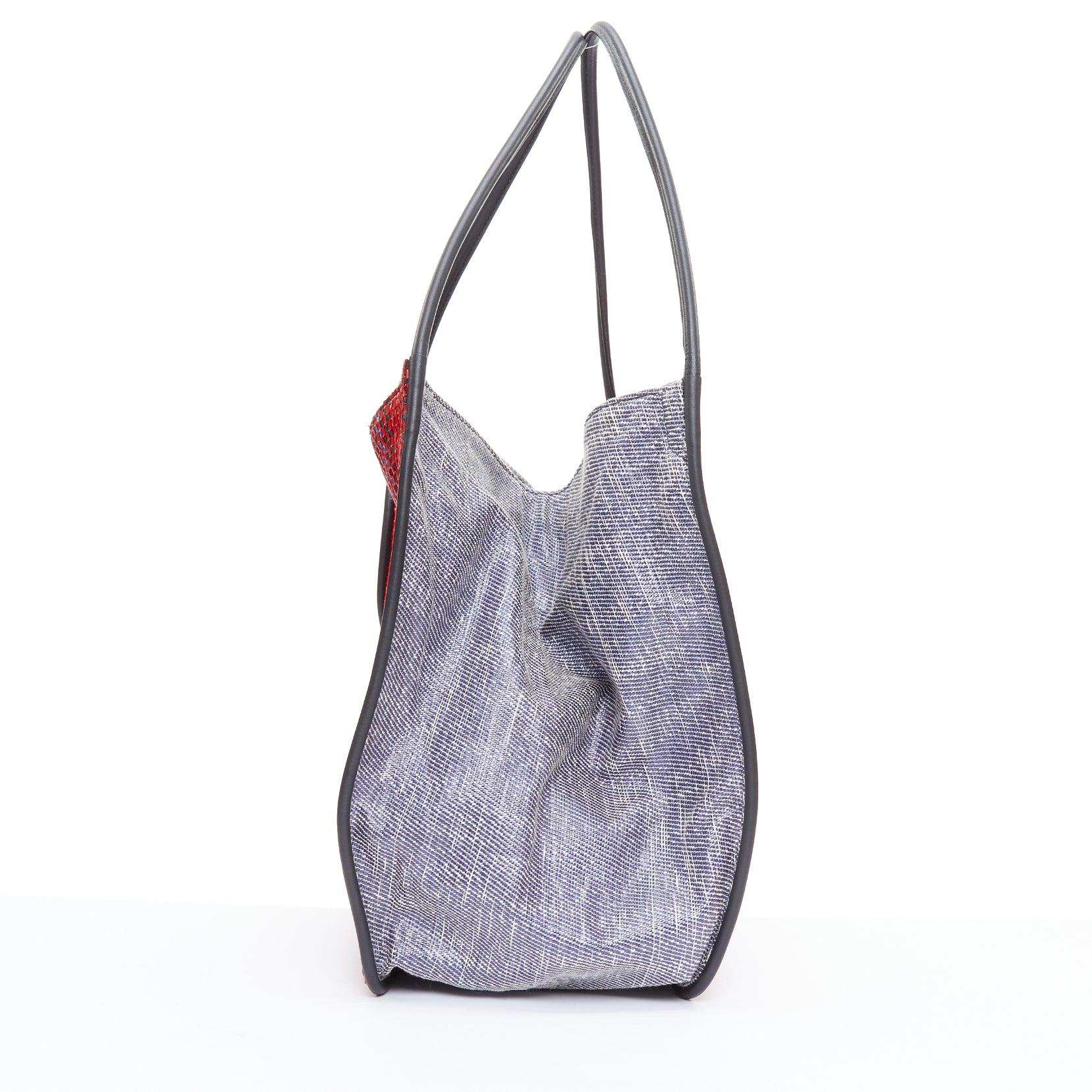 PROENZA SCHOULER red raffia leather trim mixed woven XL tote bag In Good Condition In Hong Kong, NT