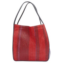 PROENZA SCHOULER red raffia leather trim mixed woven XL tote bag