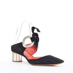 PROENZA SCHOULER Runway black suede leather silver block faceted pumps EU38