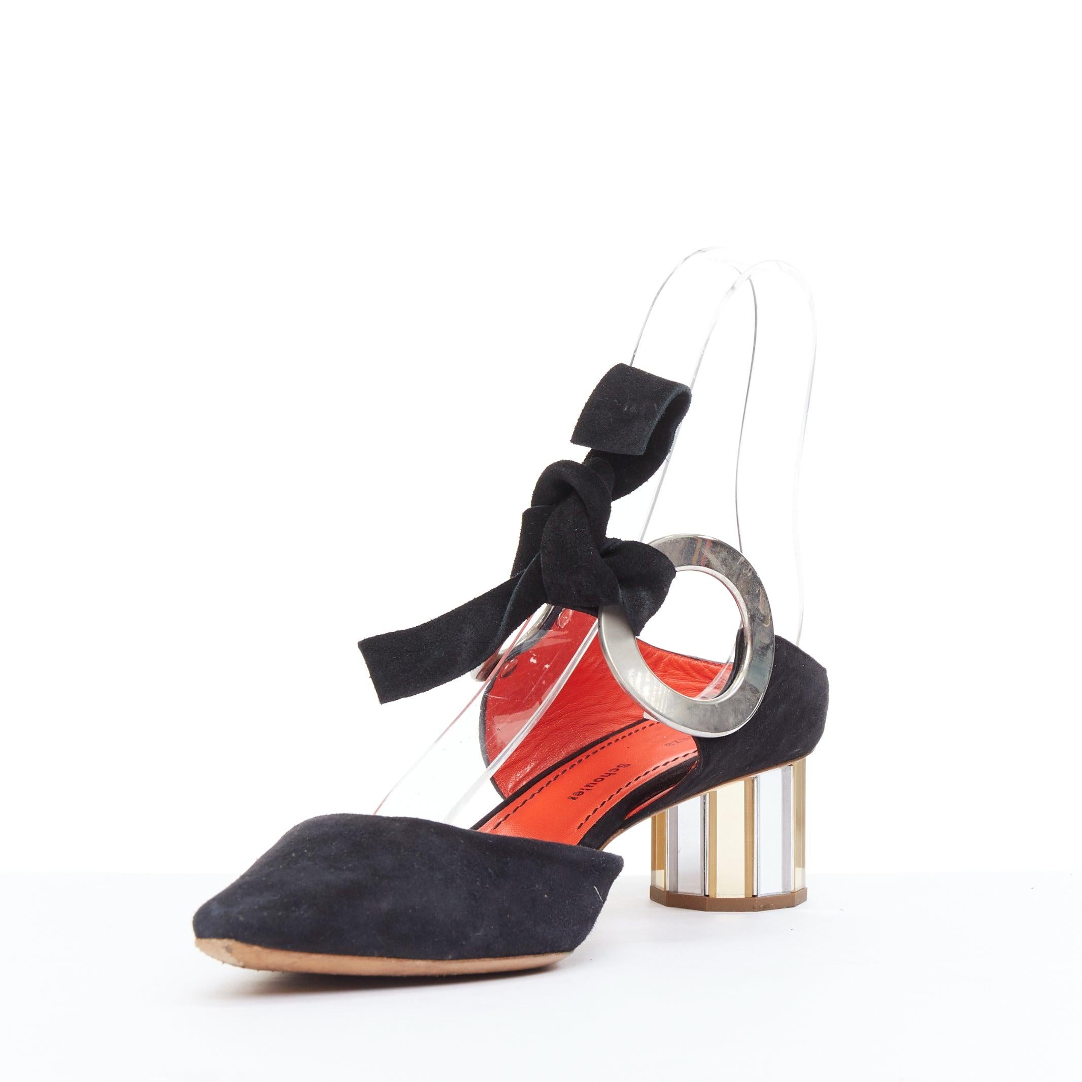 Bombas PROENZA SCHOULER Runway de ante negro y piel plateada con facetas EU38 en Bastante bueno estado para la venta en Hong Kong, NT