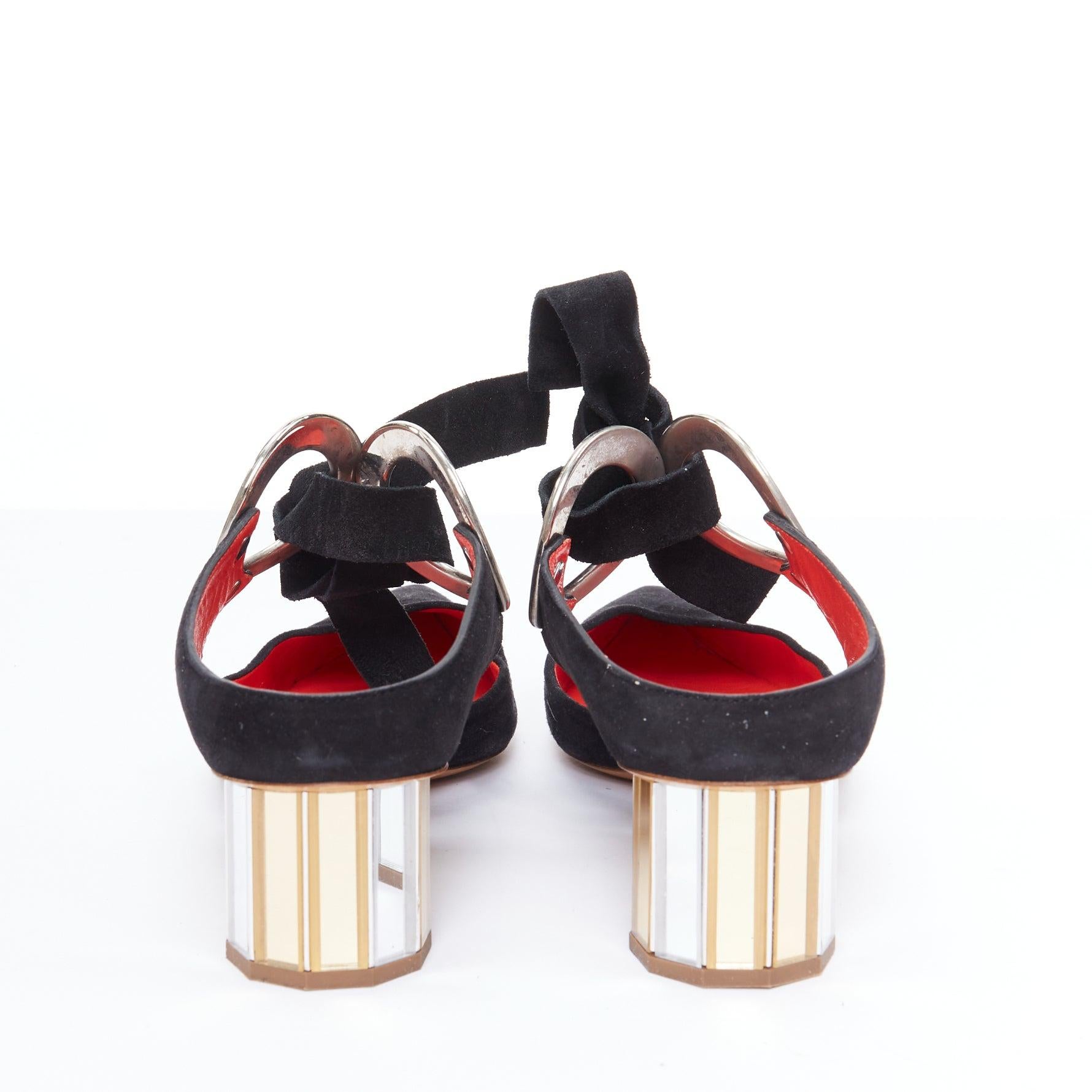 De las mujeres Bombas PROENZA SCHOULER Runway de ante negro y piel plateada con facetas EU38 en venta