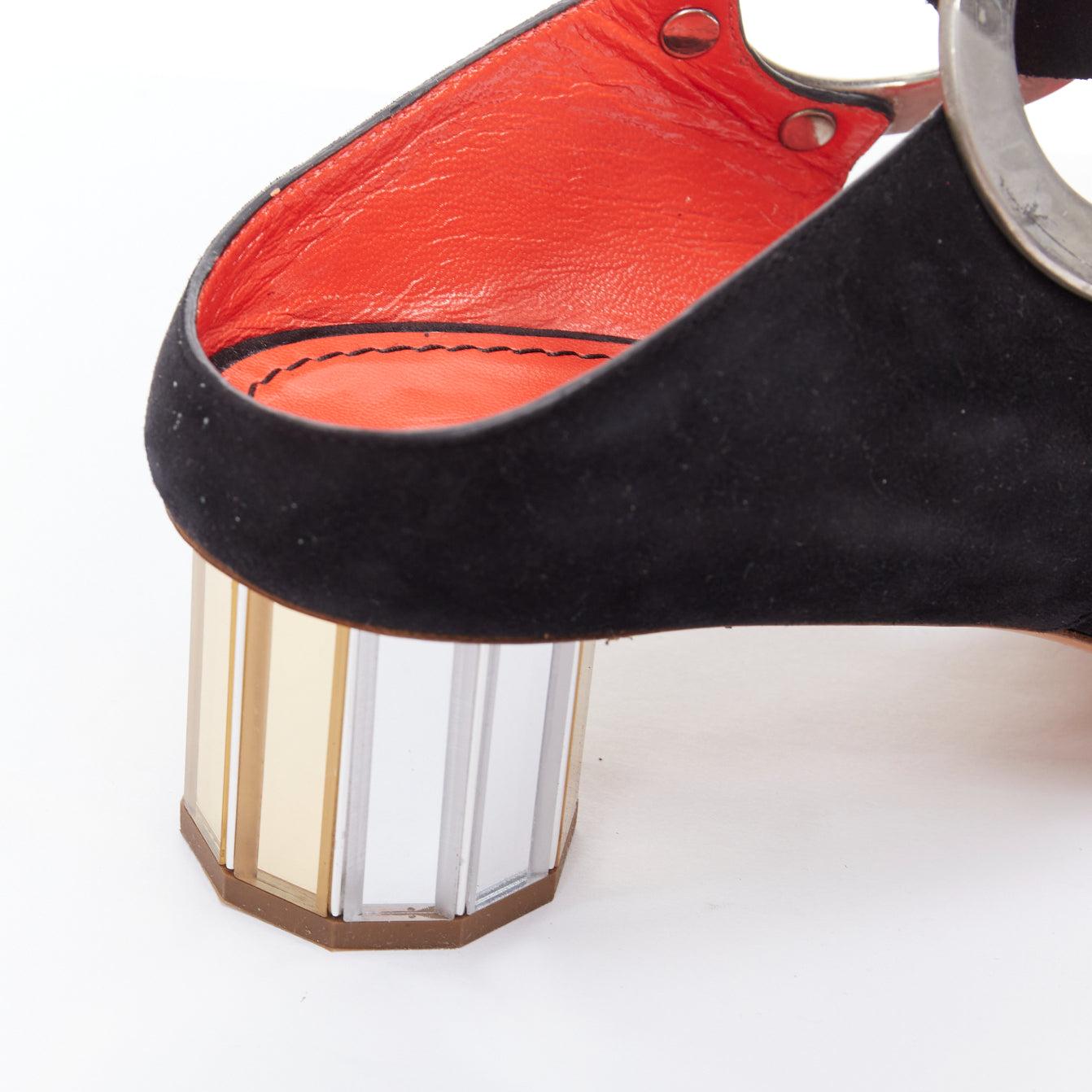 Bombas PROENZA SCHOULER Runway de ante negro y piel plateada con facetas EU38 en venta 3