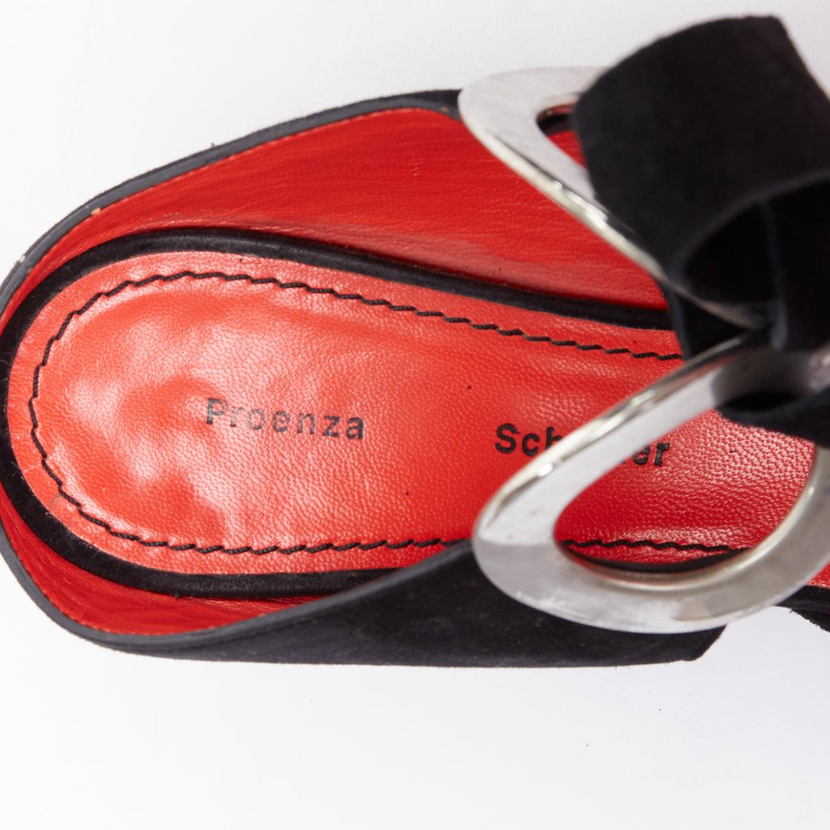 Bombas PROENZA SCHOULER Runway de ante negro y piel plateada con facetas EU38 en venta 4