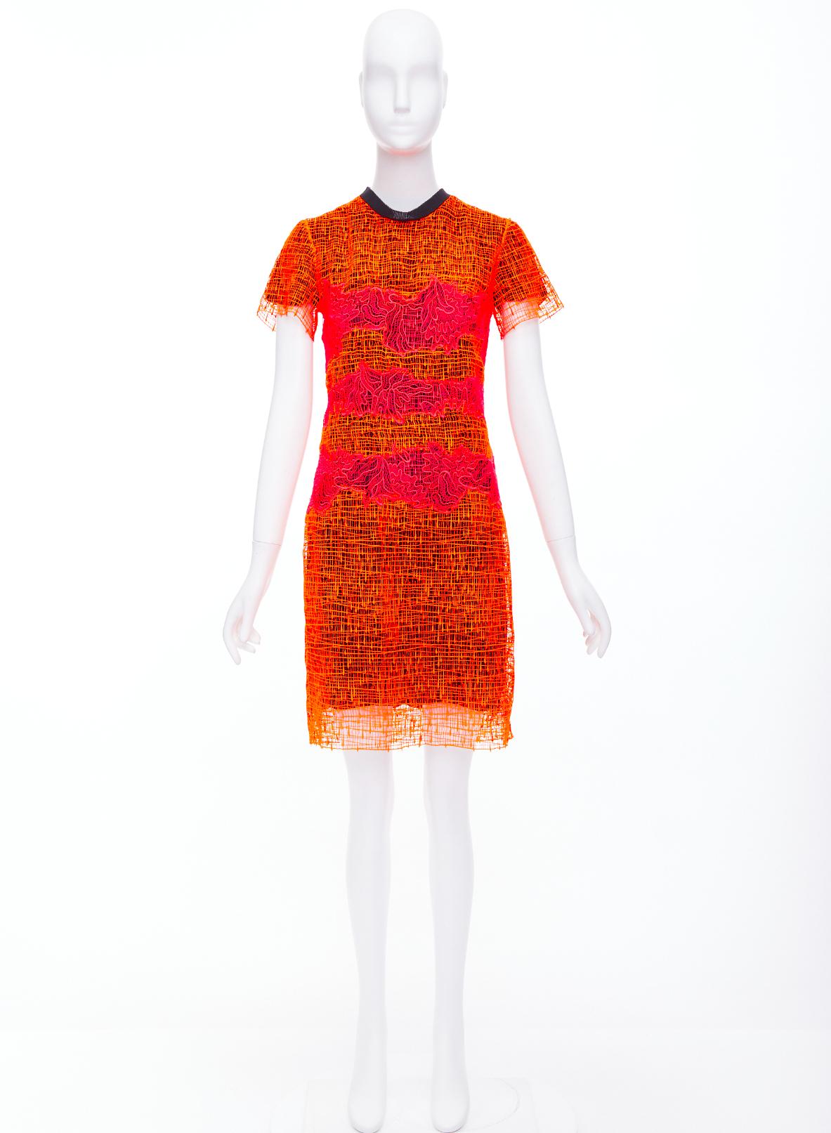 PROENZA SCHOULER Runway orange lace silk lined mini dress US4 S 4