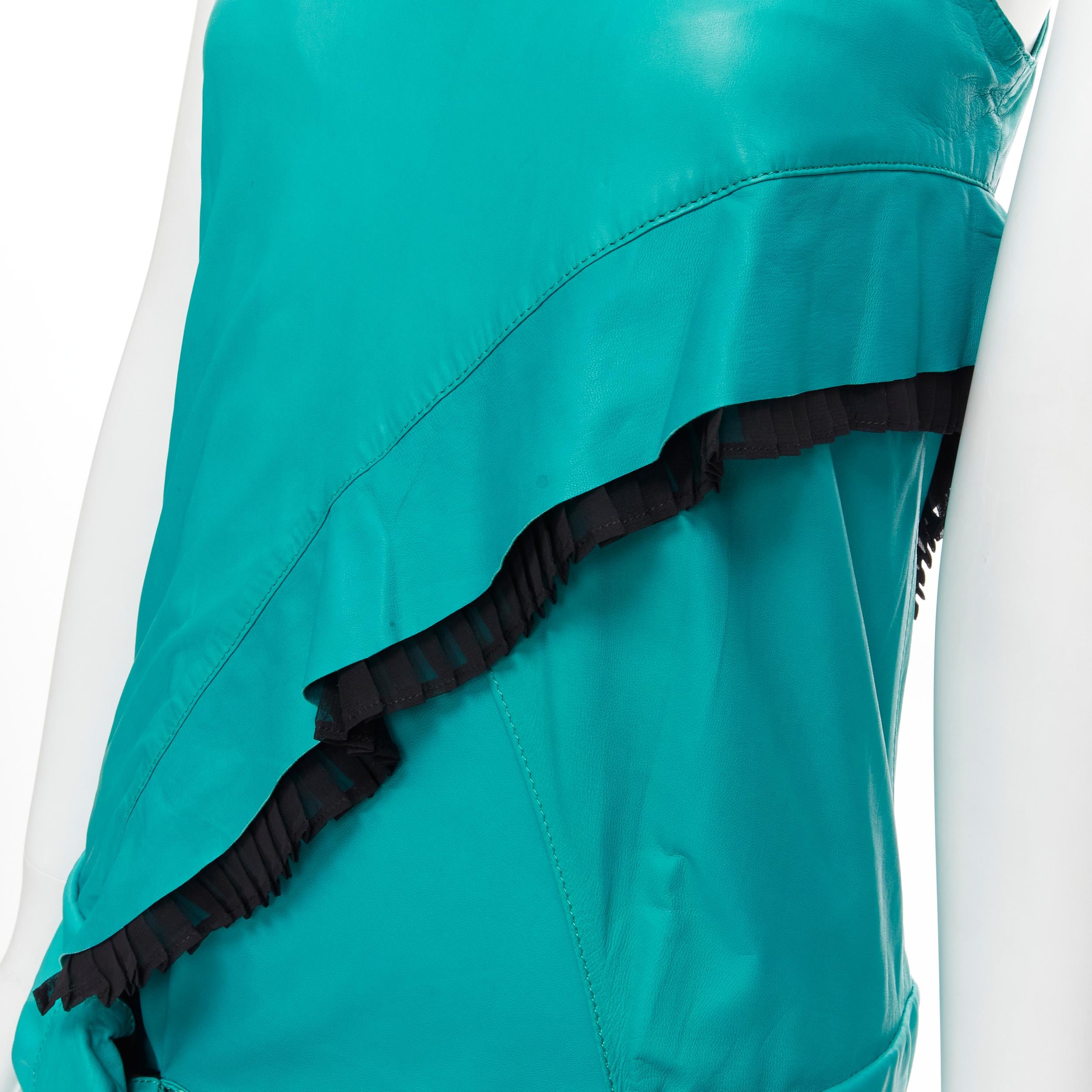 PROENZA SCHOULER runway teal blue leather ruffle trimmed sportif buckle dress  For Sale 1