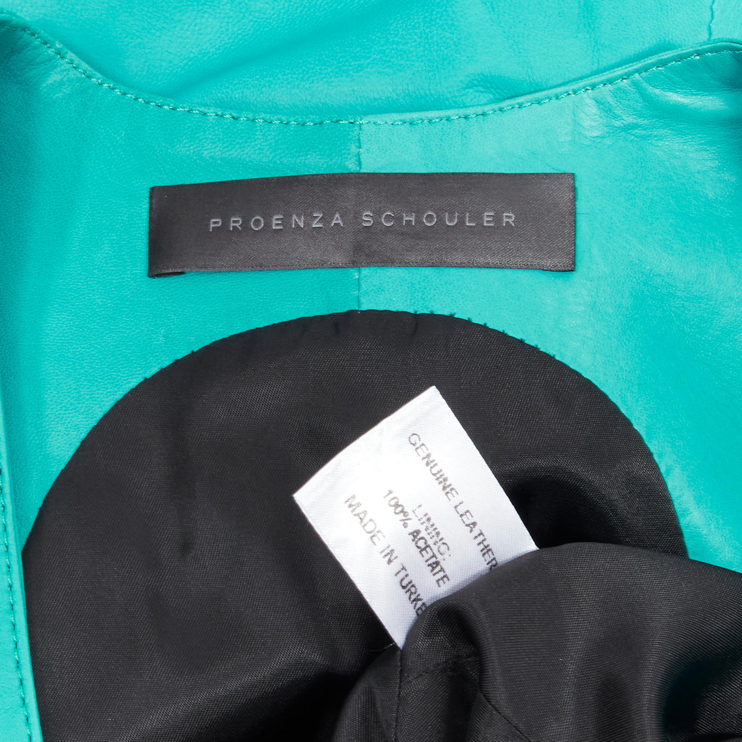 PROENZA SCHOULER runway teal blue leather ruffle trimmed sportif buckle dress  For Sale 2