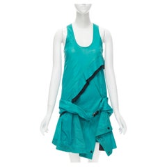 PROENZA SCHOULER runway teal blue leather ruffle trimmed sportif buckle dress 