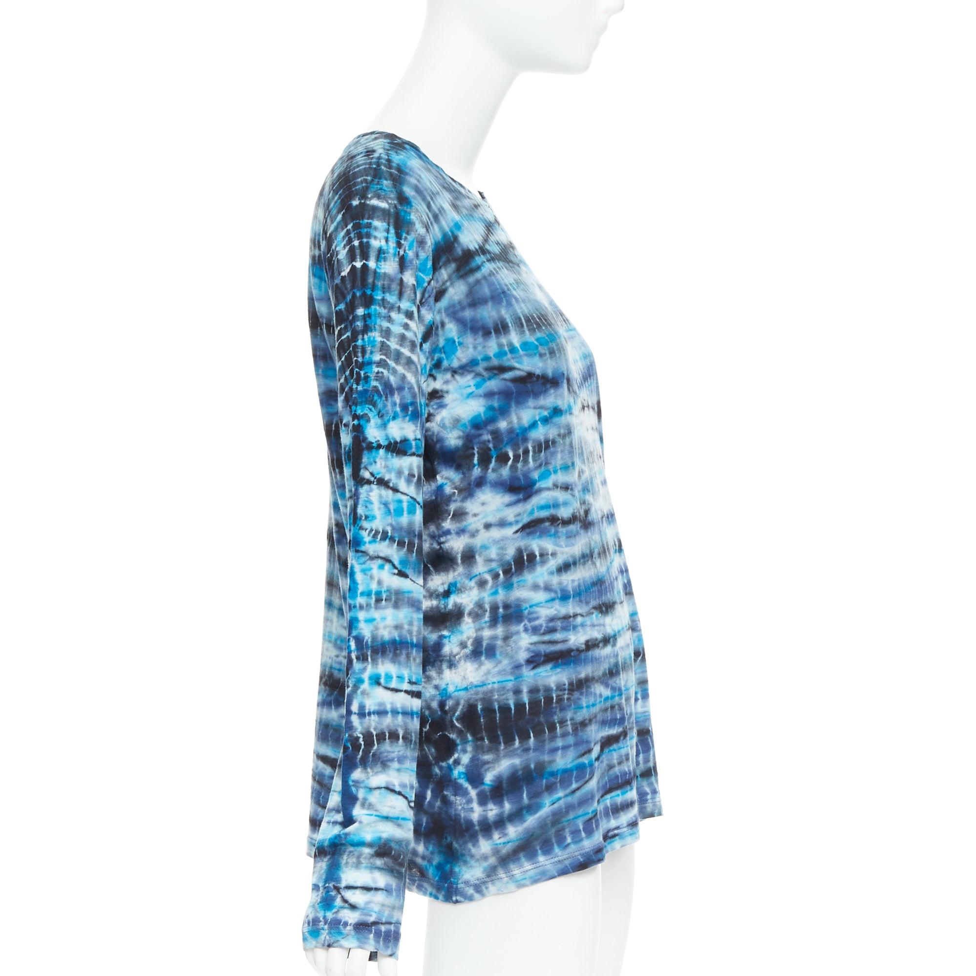 PROENZA SCHOULER Signature blue tie dye cotton long sleeve crew top M In Excellent Condition For Sale In Hong Kong, NT