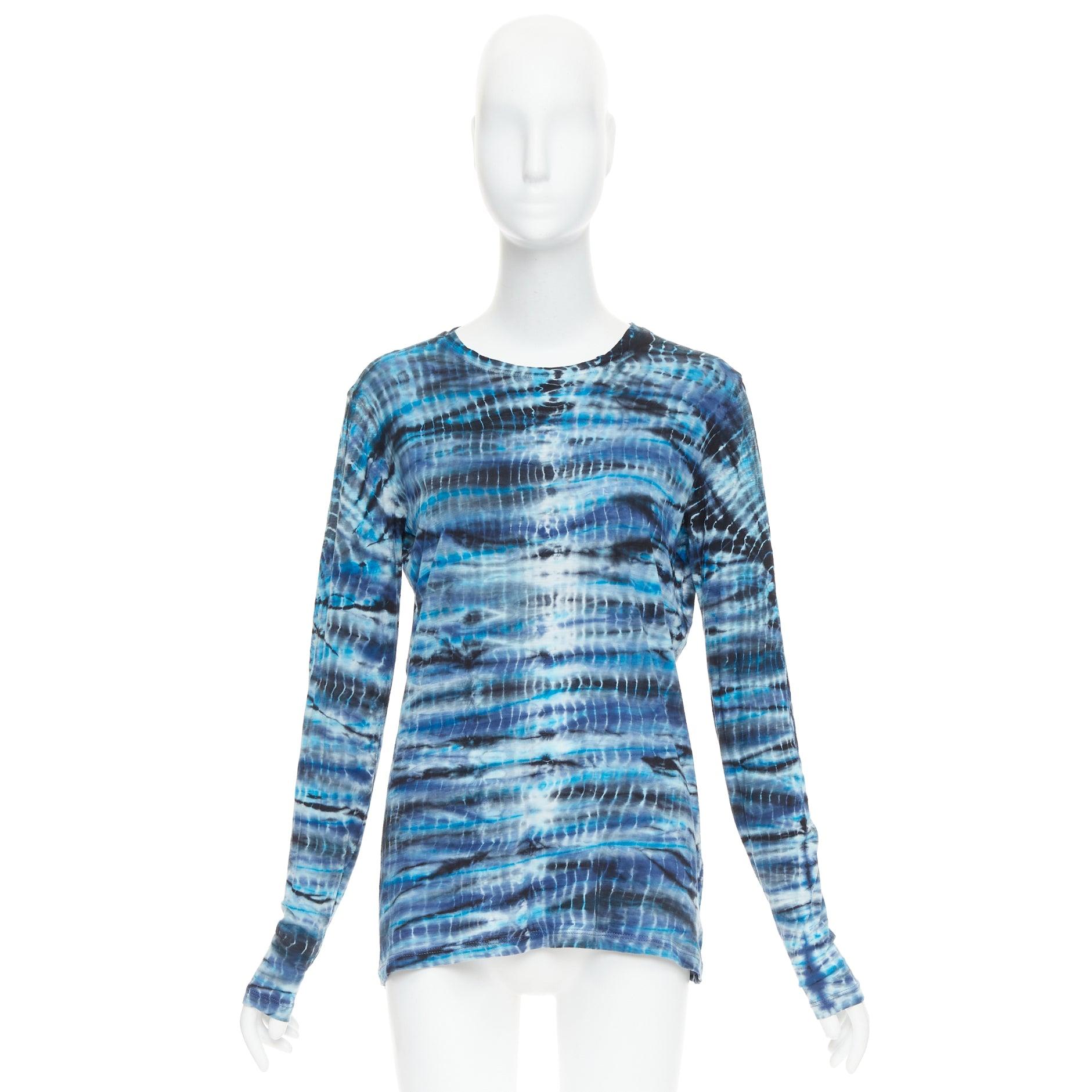 PROENZA SCHOULER Signature blue tie dye cotton long sleeve crew top M For Sale 4