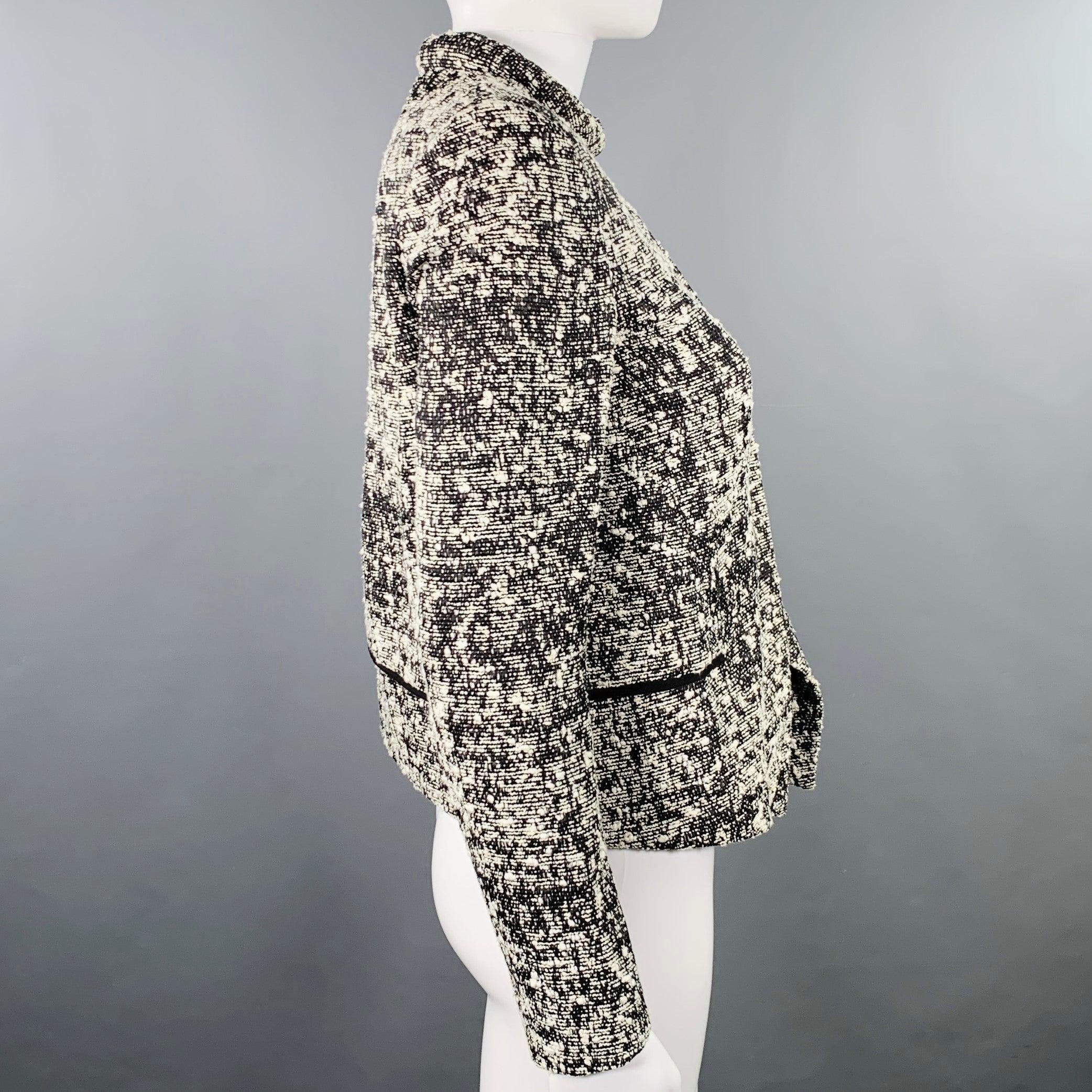 Gray PROENZA SCHOULER Size 2 Black White Cotton Blend Boucle Snaps Jacket Blazer For Sale